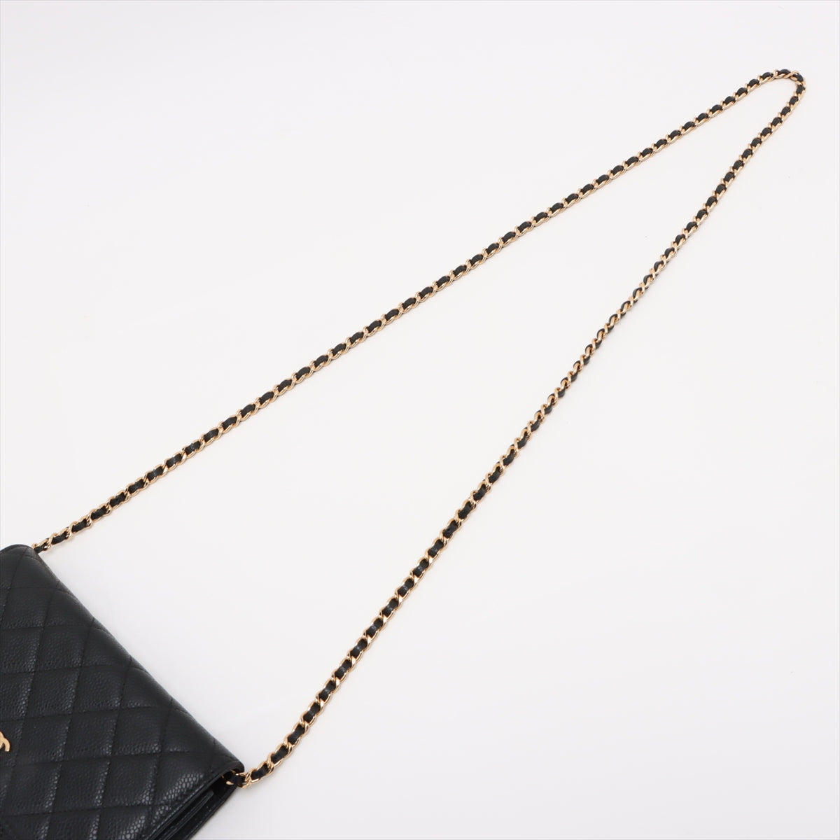WOC Caviar Leather Quilted Flap Crossbody Black