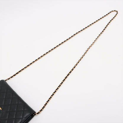 WOC Caviar Leather Quilted Flap Crossbody Black