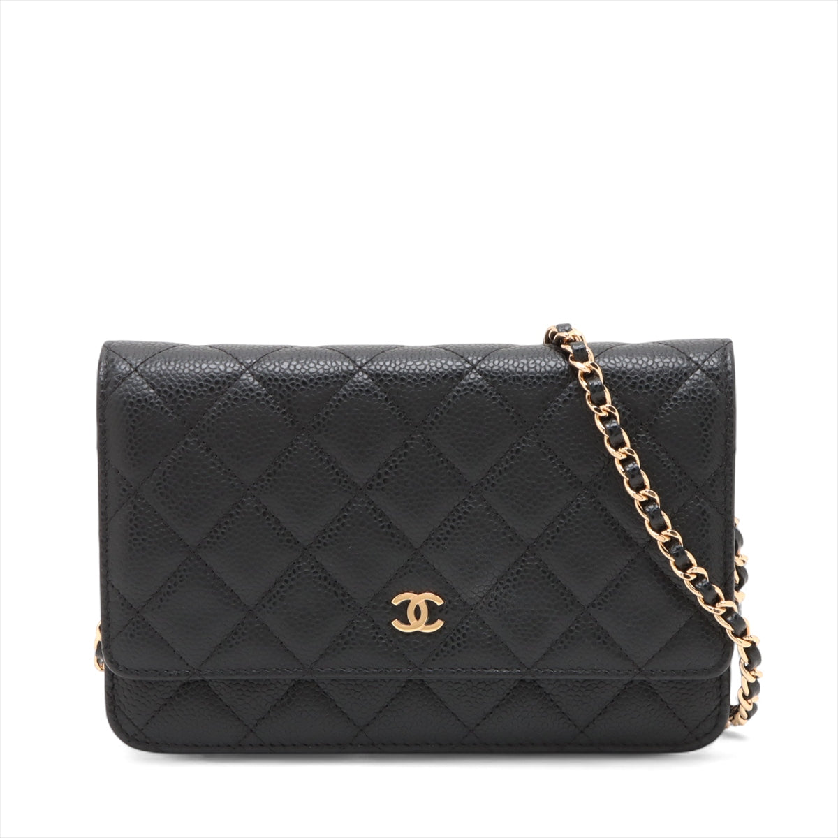 WOC Caviar Leather Quilted Flap Crossbody Black
