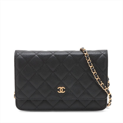 WOC Caviar Leather Quilted Flap Crossbody Black