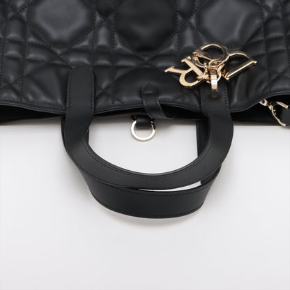 Toujours Large Calfskin Leather Lucky Star Macrocannage 2-Way Handtasche Schwarz 
