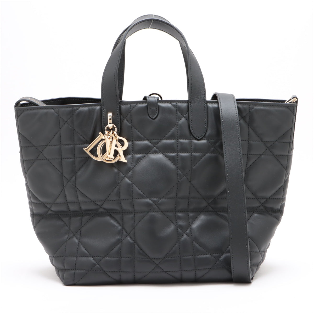 Toujours Large Calfskin Leather Lucky Star Macrocannage 2-Way Handtasche Schwarz 