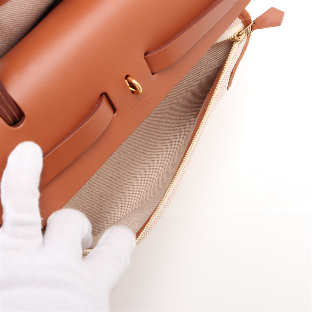 Herbag PM Twill Ash & Vache Hunter Leather & Canvas Zip Top-handle Handtasche Beige 