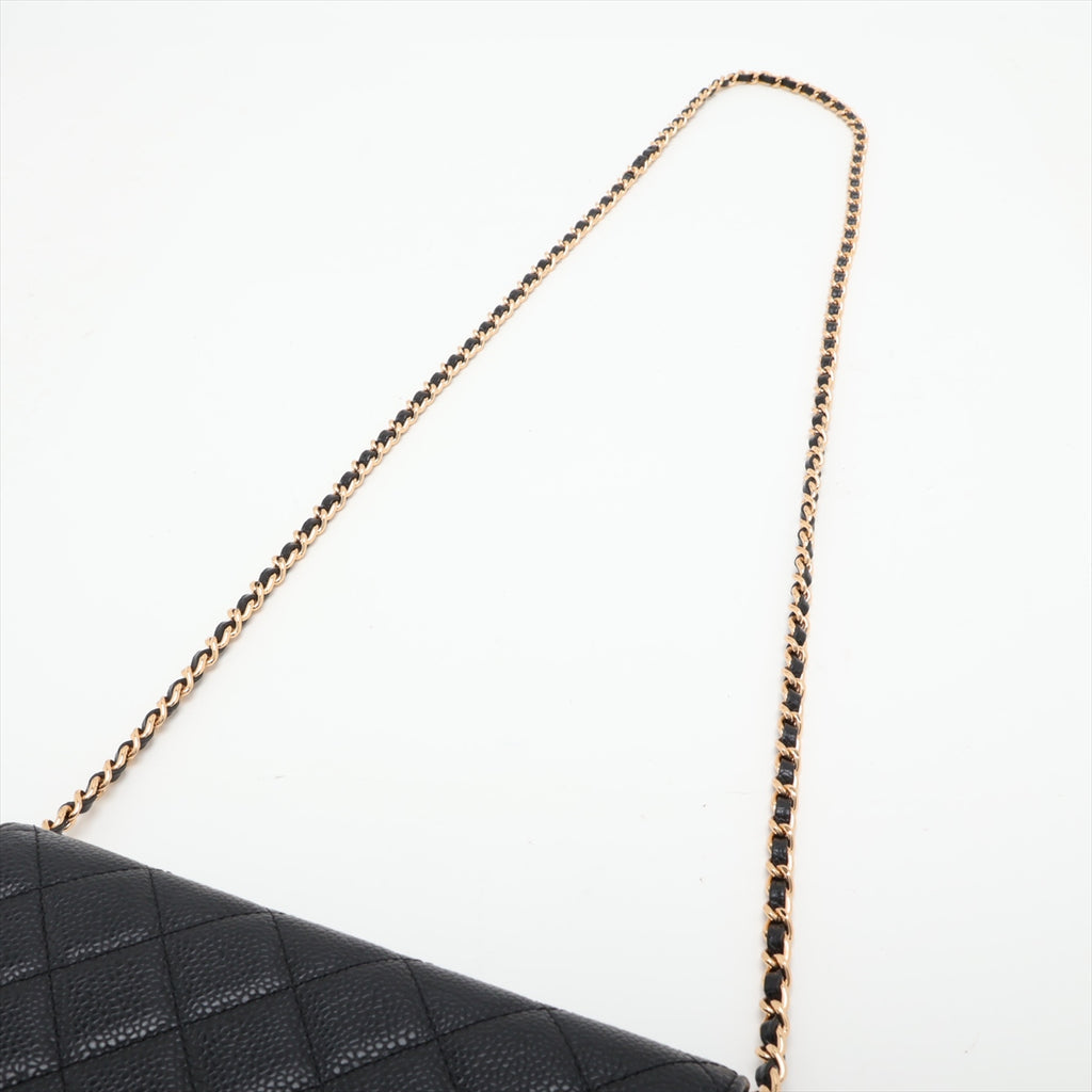 WOC Caviar Leder Quilted Flap Umhängetasche Schwarz 