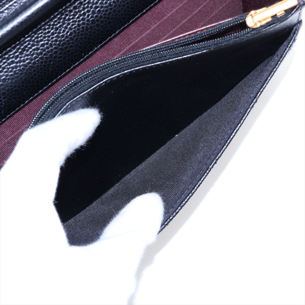 WOC Caviar Leder Quilted Flap Umhängetasche Schwarz 