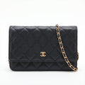 WOC Caviar Leder Quilted Flap Umhängetasche Schwarz 