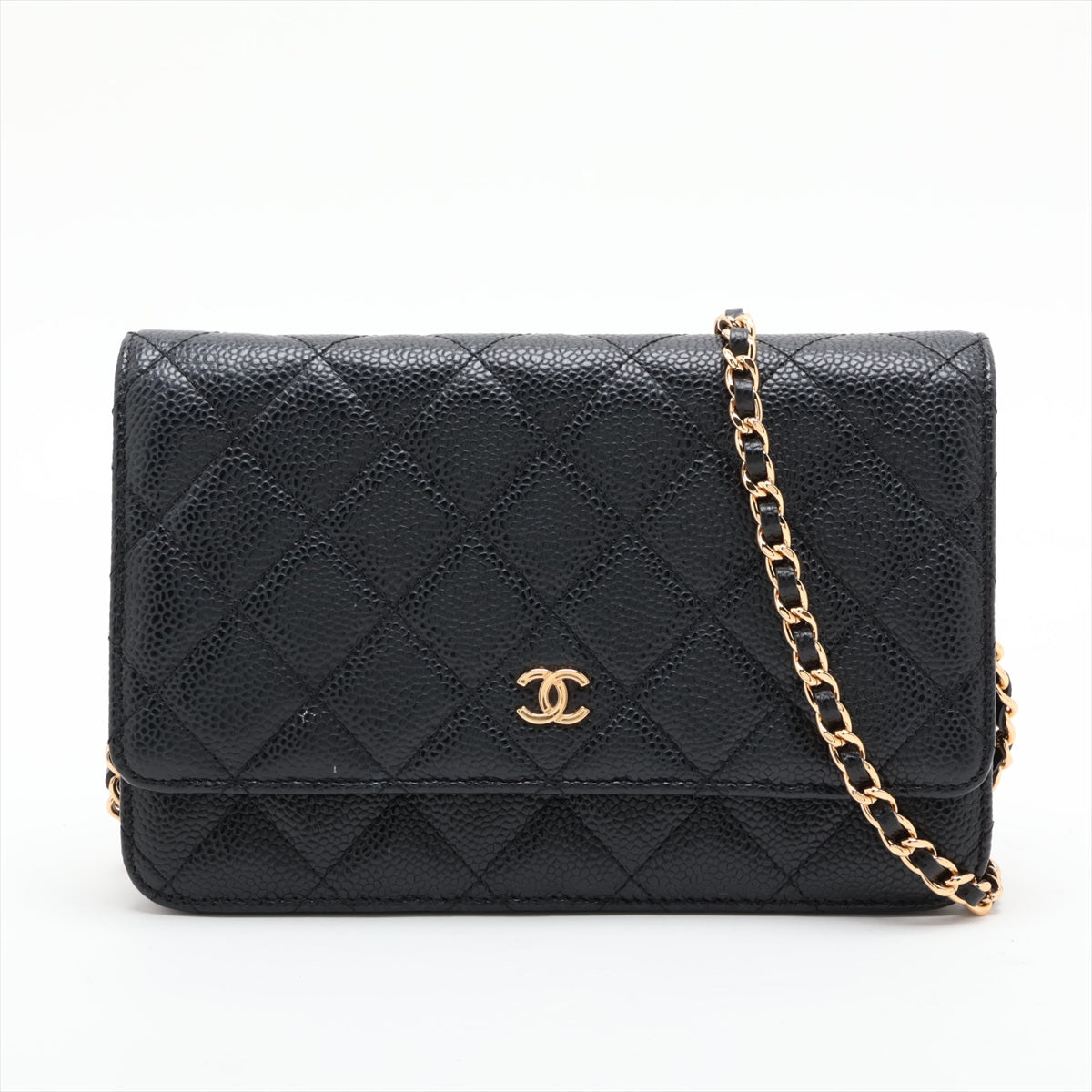 WOC Caviar Leder Quilted Flap Umhängetasche Schwarz 