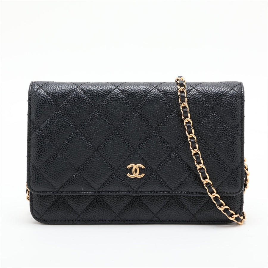 WOC Caviar Leather Quilted Flap Crossbody Black