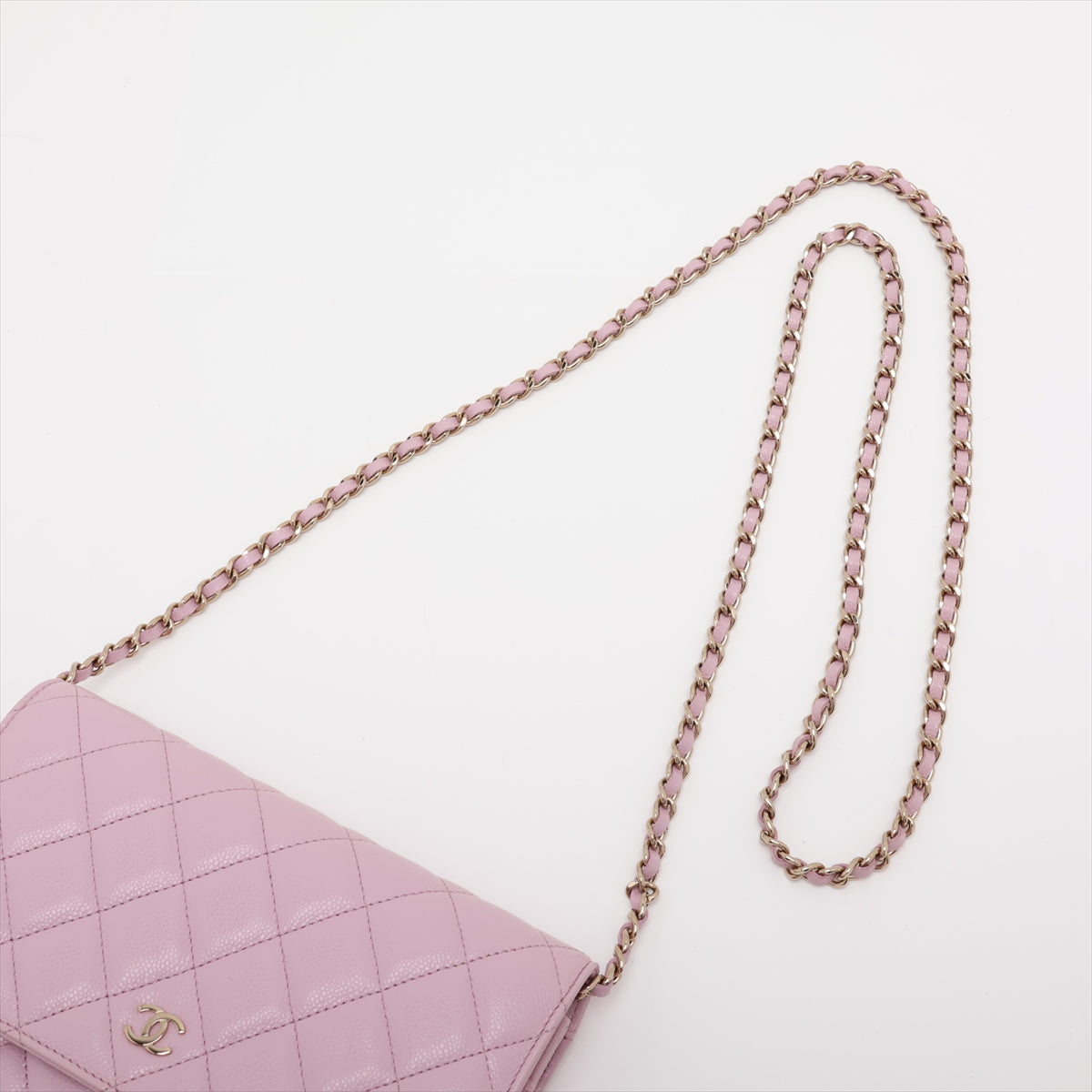 WOC Caviar Leder wattiertem Flap Crossbody Pink 
