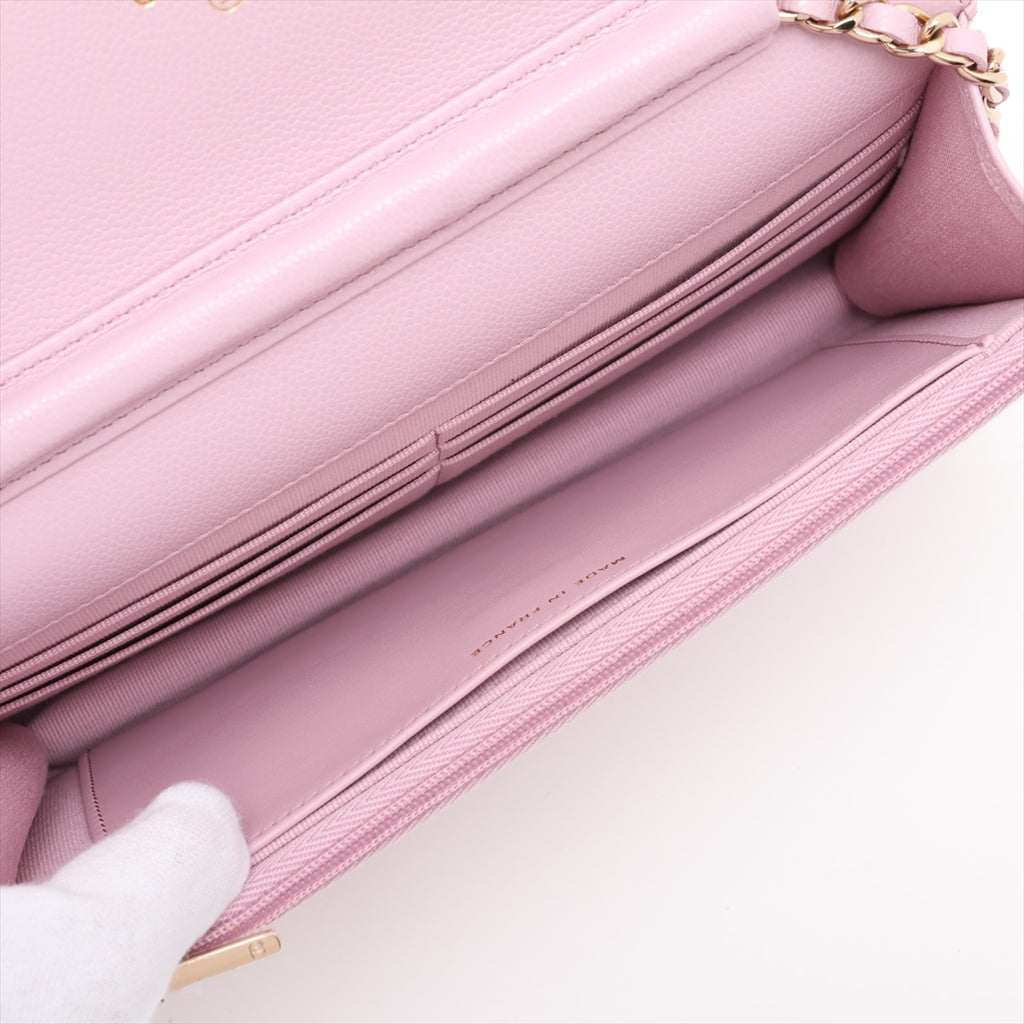 WOC Caviar Leder wattiertem Flap Crossbody Pink 