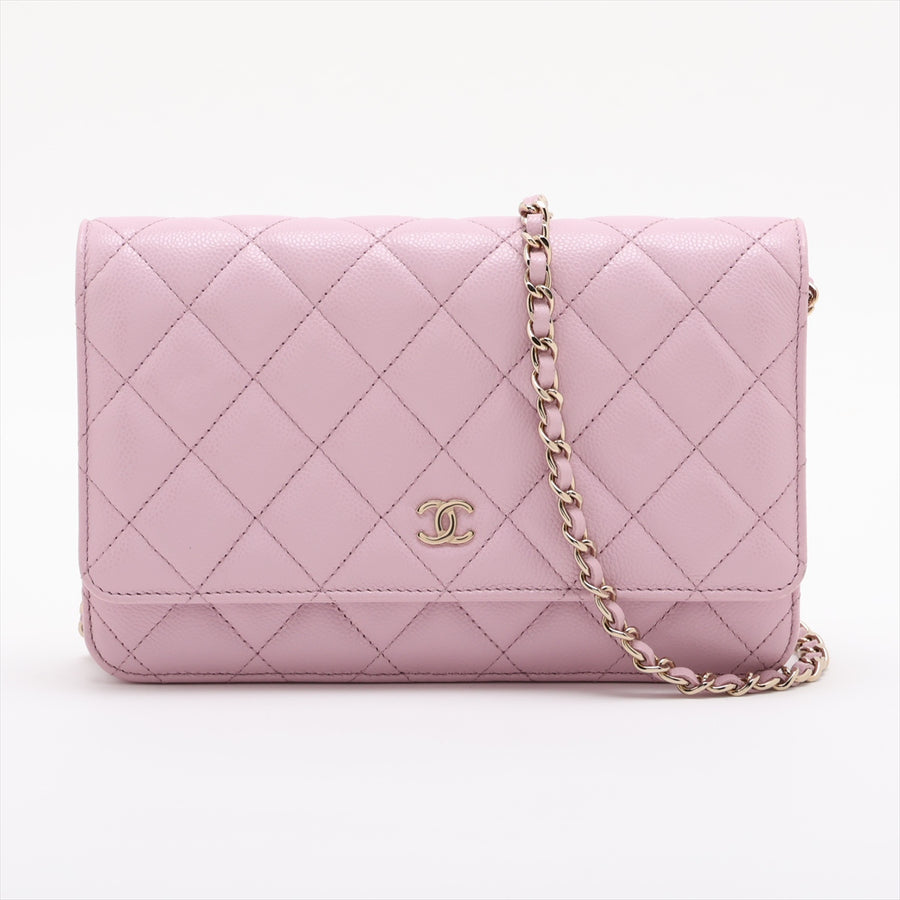 WOC Caviar Leather Quilted Flap Crossbody Pink