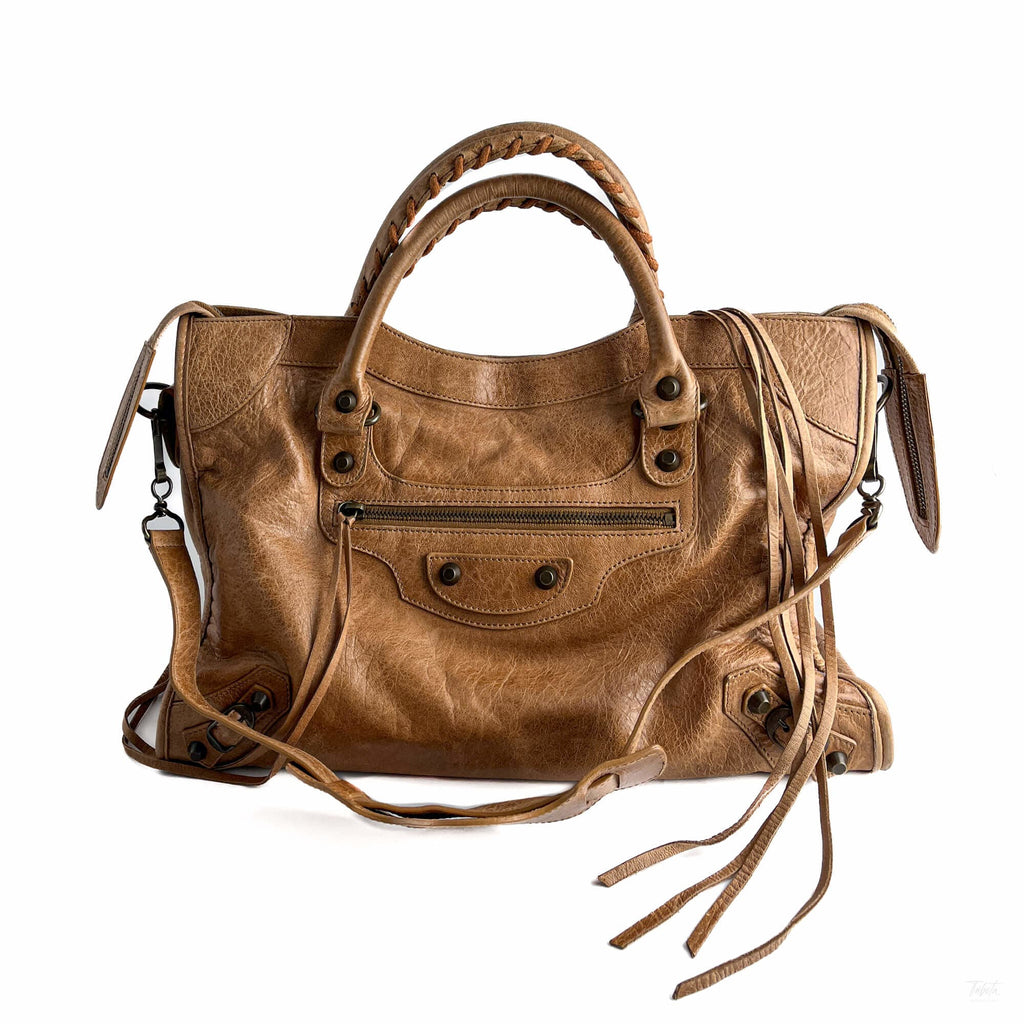 Second hand Balenciaga City Leather Shoulder Bag Beige - Tabita Bags