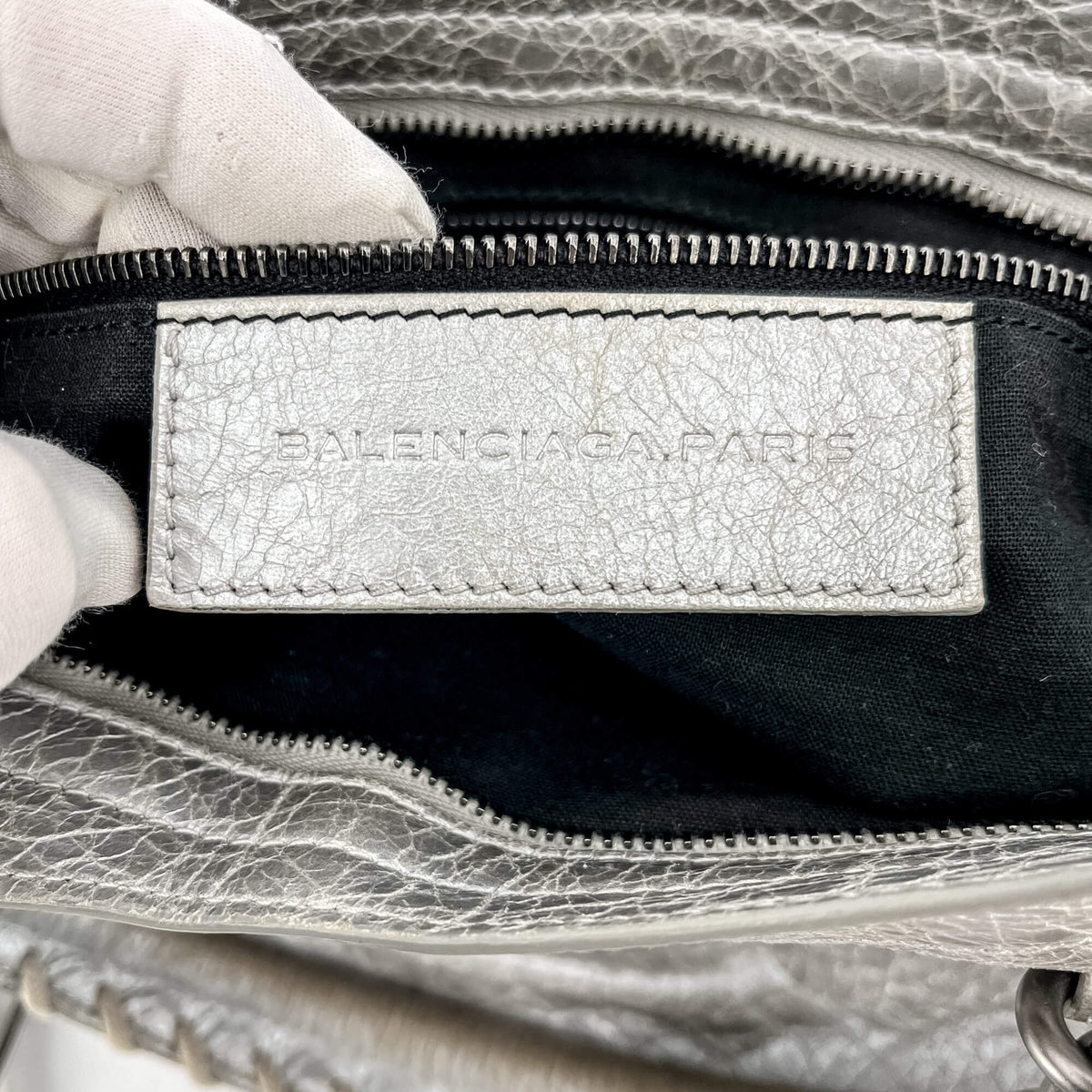 Second hand Balenciaga City Medium Leather 2-Ways Bag metallic silver - Tabita Bags