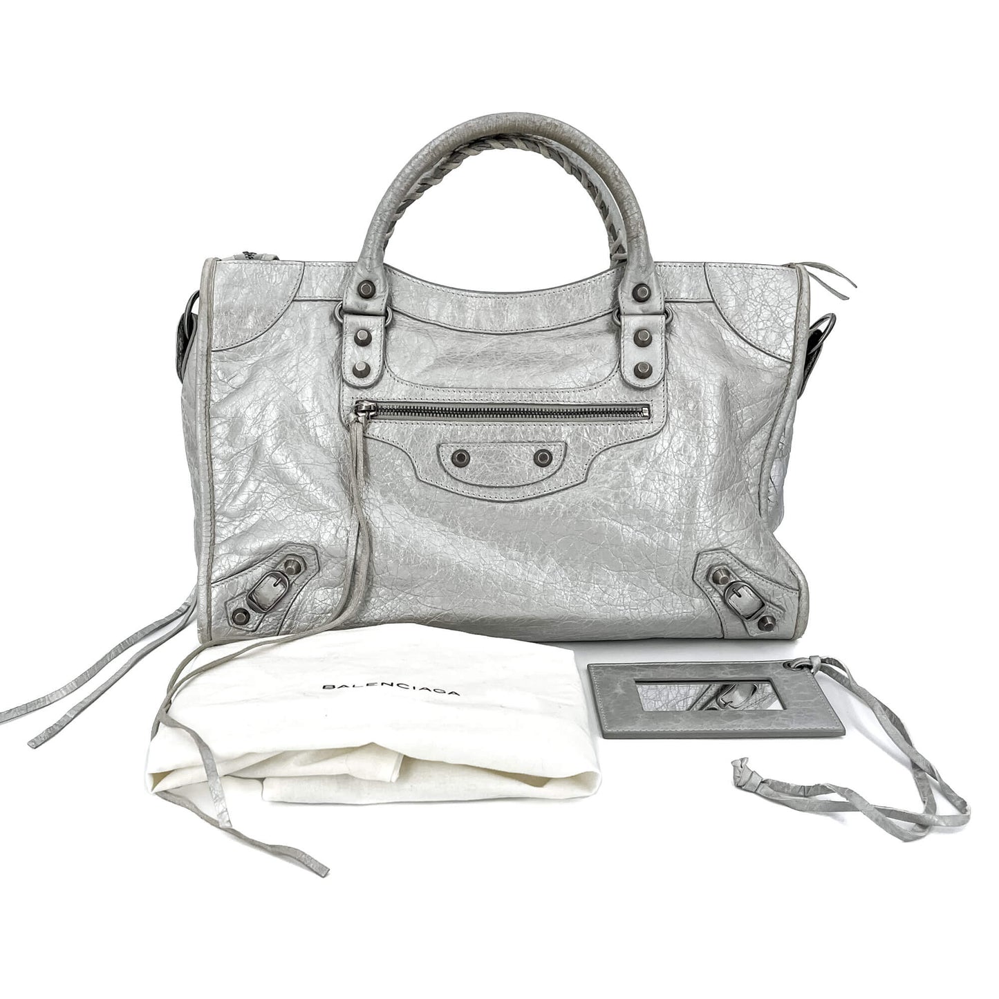 Second hand Balenciaga City Medium Leather 2-Ways Bag metallic silver - Tabita Bags