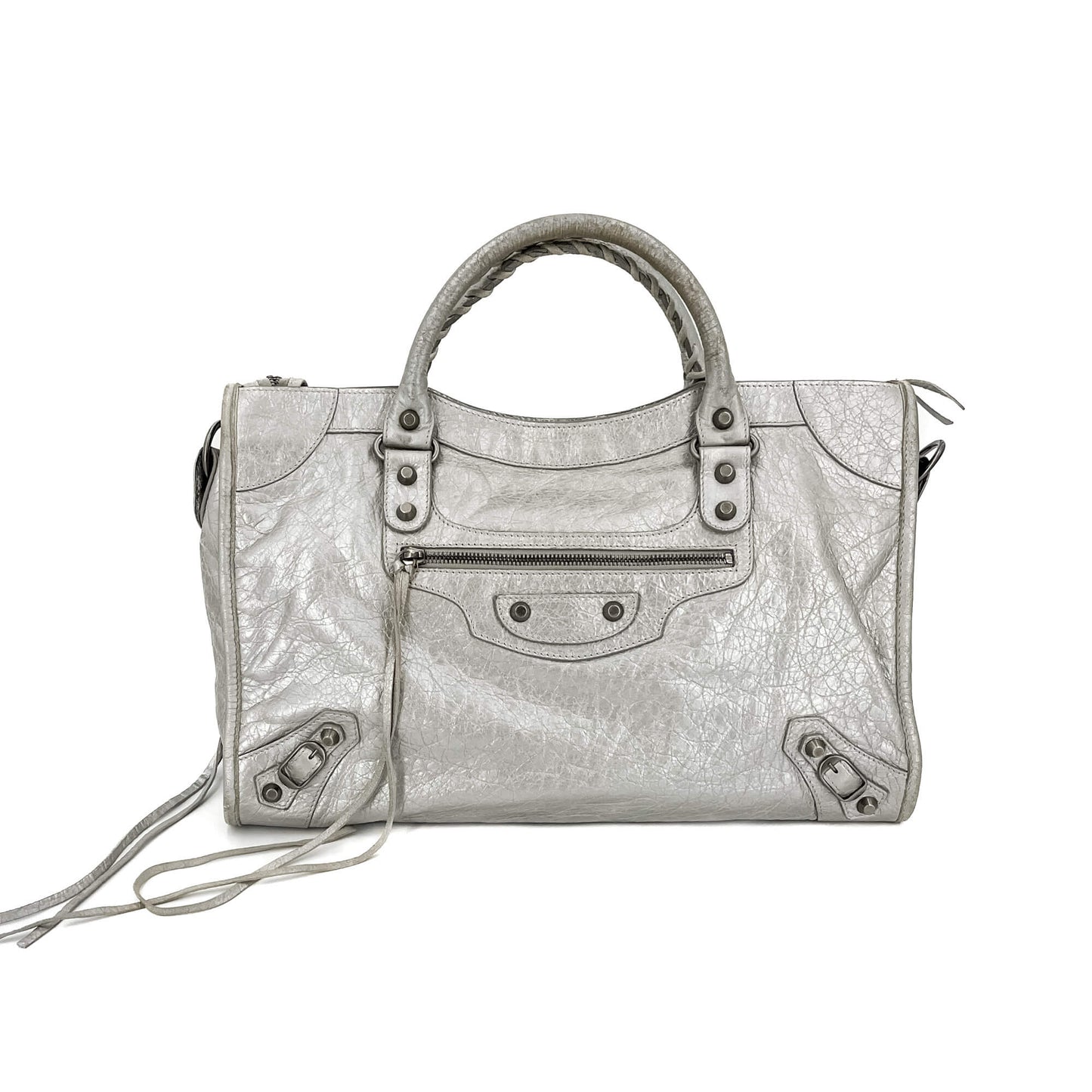 Second hand Balenciaga City Medium Leather 2-Ways Bag metallic silver - Tabita Bags