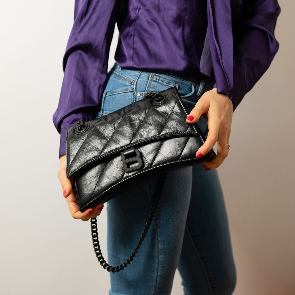 Second hand Balenciaga Hourglass Small Leather Chain Flap Bag Black - Tabita Bags