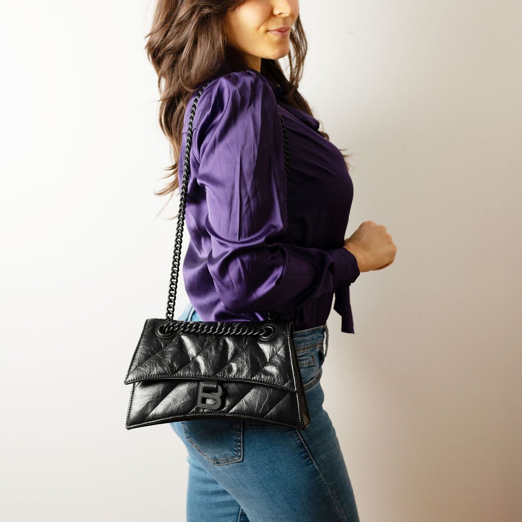 Second hand Balenciaga Hourglass Small Leather Chain Flap Bag Black - Tabita Bags