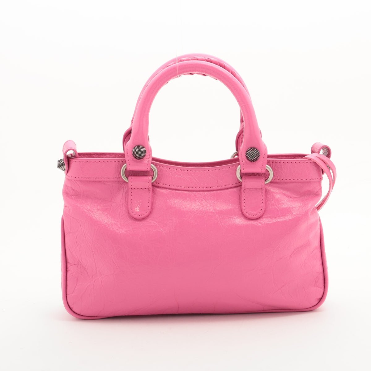 Second hand Balenciaga Le Cagole Mini Lambskin Leather Satchel Shoulder Bag Pink - Tabita Bags