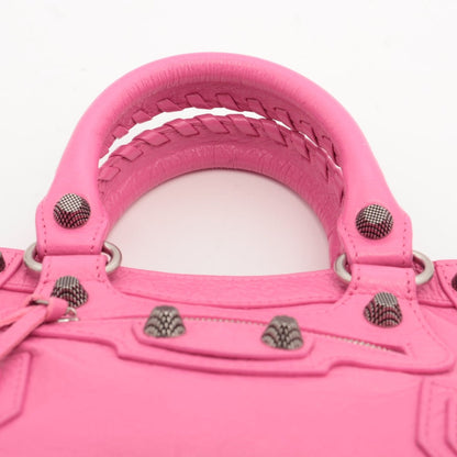 Second hand Balenciaga Le Cagole Mini Lambskin Leather Satchel Shoulder Bag Pink - Tabita Bags