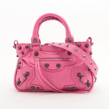 Second hand Balenciaga Le Cagole Mini Lambskin Leather Satchel Shoulder Bag Pink - Tabita Bags