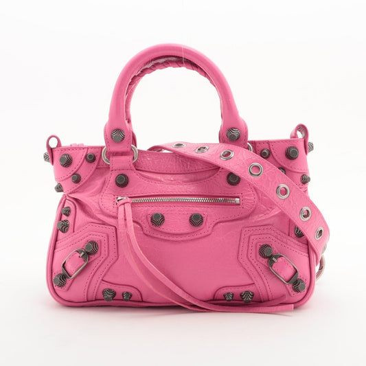 Second hand Balenciaga Le Cagole Mini Lambskin Leather Satchel Shoulder Bag Pink - Tabita Bags