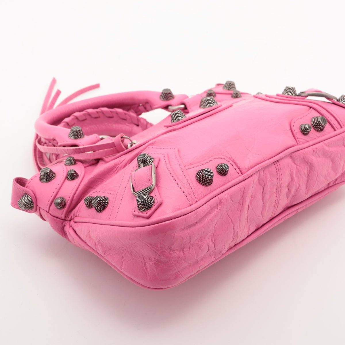 Second hand Balenciaga Le Cagole Mini Lambskin Leather Satchel Shoulder Bag Pink - Tabita Bags