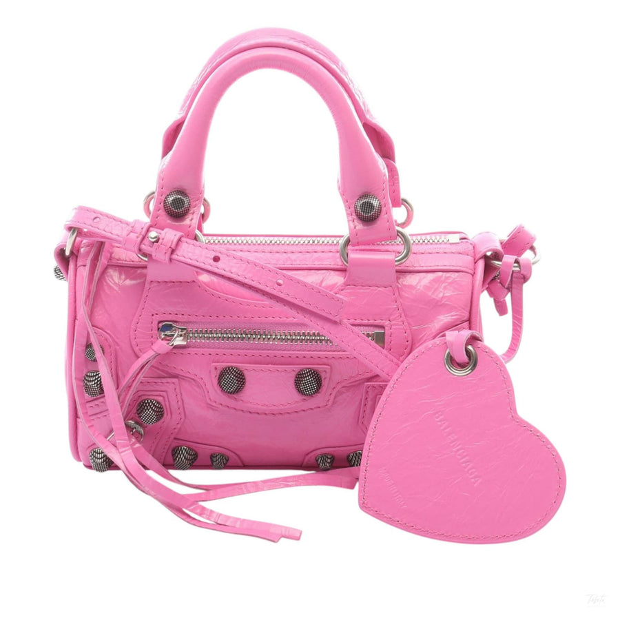 Second hand Balenciaga Le Cagole Nano Lambskin Leather Satchel Shoulder Bag Pink - Tabita Bags