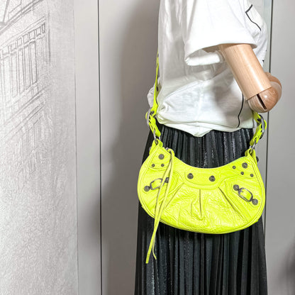 Second hand Balenciaga Le Cagole XS Arena Lambskin Leather 2-Ways Hobo Bag Fluo - Tabita Bags