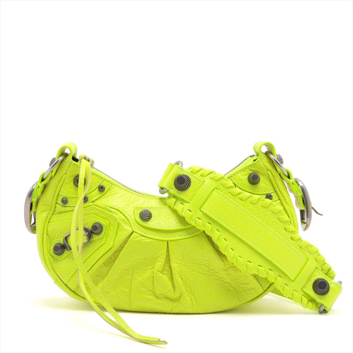 Second hand Balenciaga Le Cagole XS Arena Lambskin Leather 2-Ways Hobo Bag Fluo - Tabita Bags