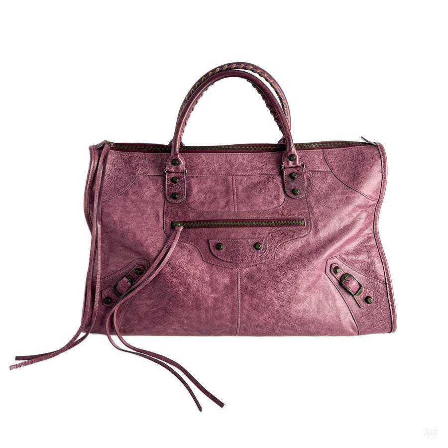Second hand Balenciaga Le City Large Leather NO SHOULDER STRAP Shoulder Bag Purple - Tabita Bags