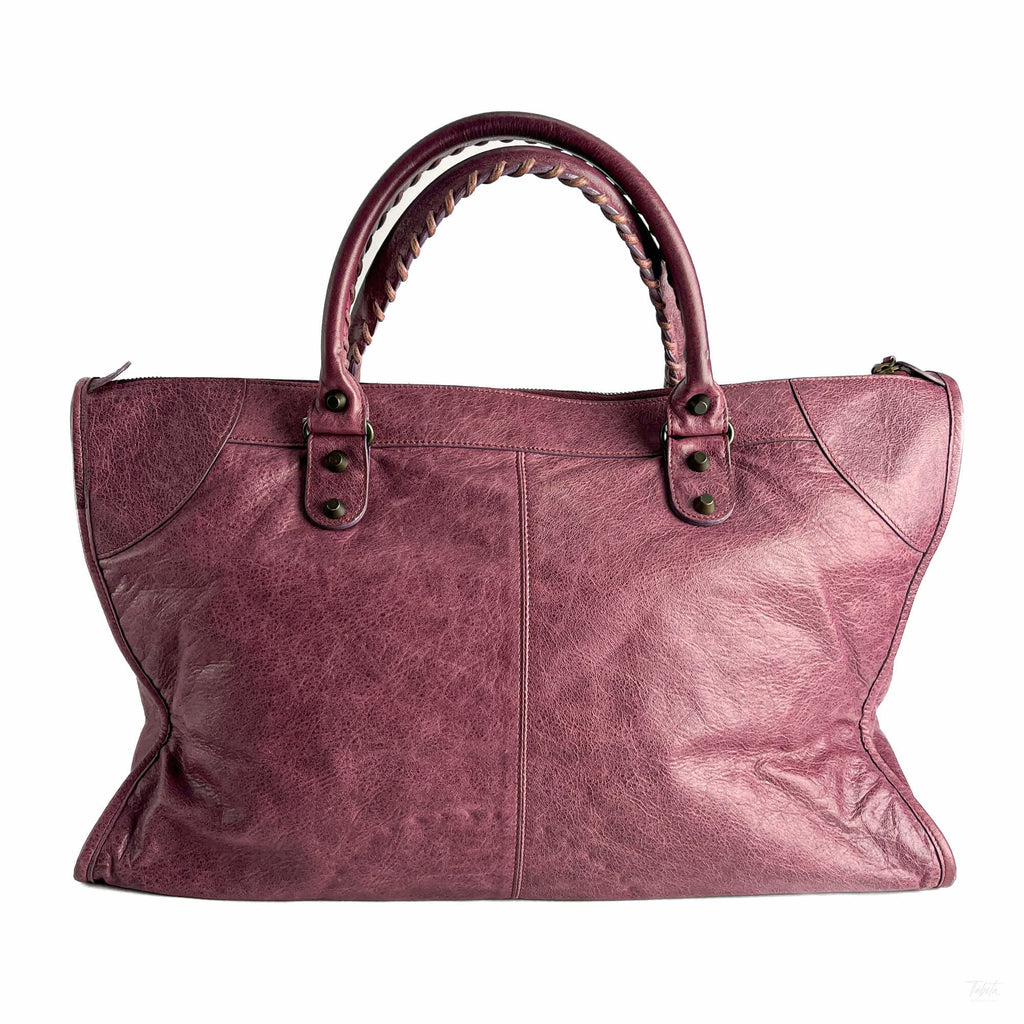 Second hand Balenciaga Le City Large Leather NO SHOULDER STRAP Shoulder Bag Purple - Tabita Bags