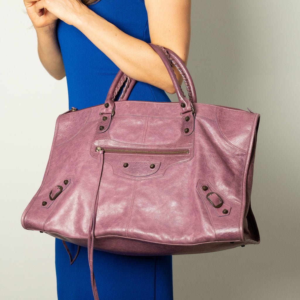 Second hand Balenciaga Le City Large Leather NO SHOULDER STRAP Shoulder Bag Purple - Tabita Bags