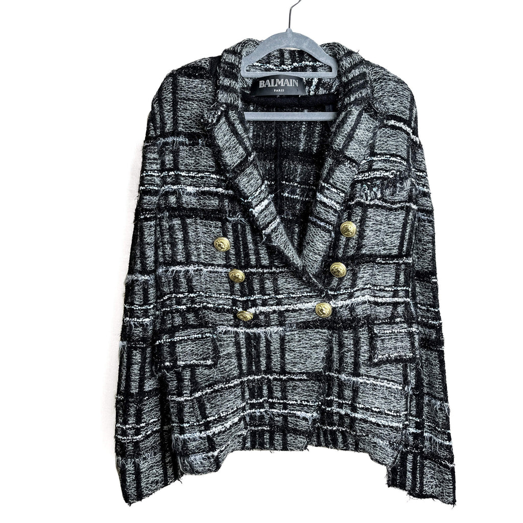 Second hand Balmain Double - breasted Checked Tweed & Viscose Blazer 38 Black & White - Tabita Bags
