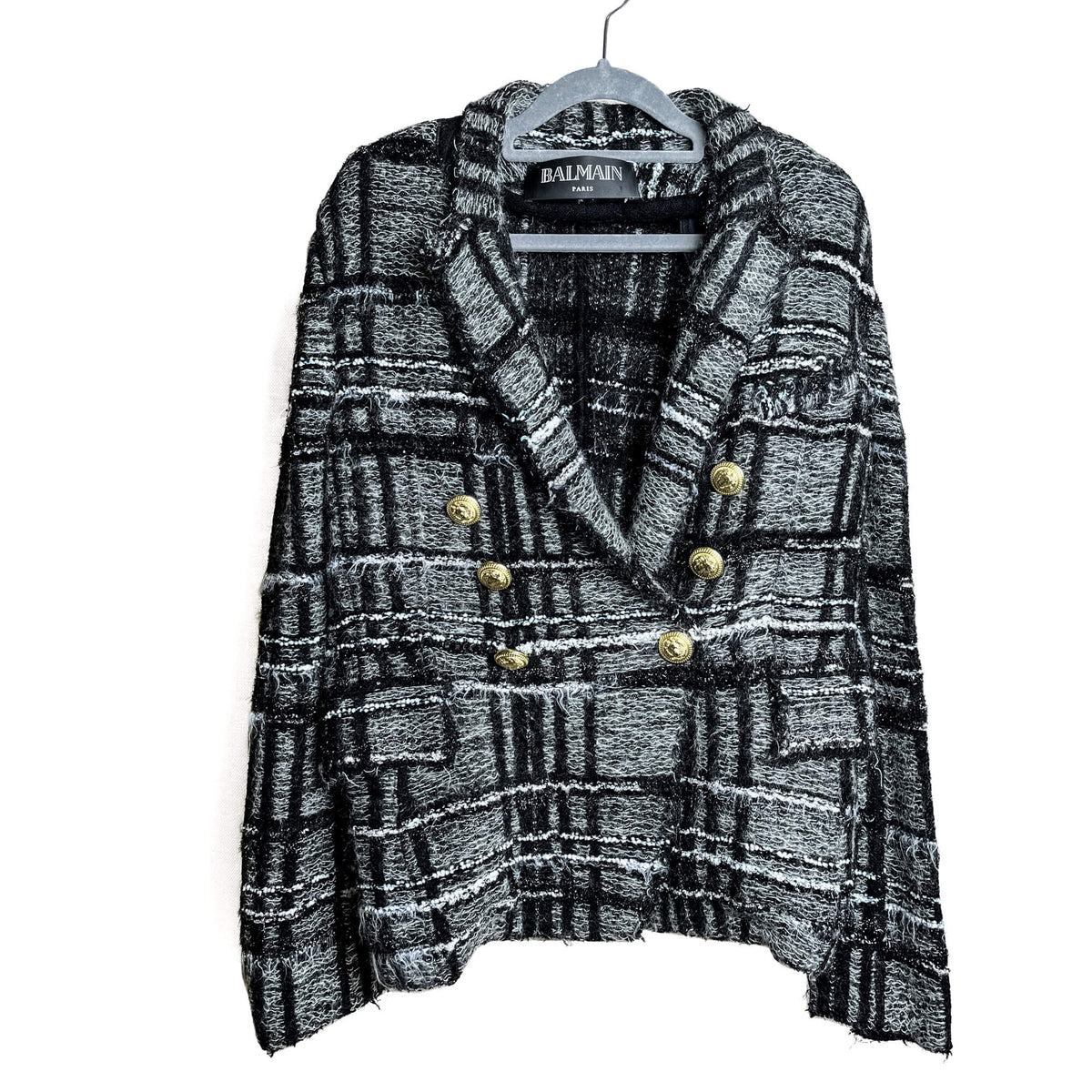 Second hand Balmain Double - breasted Checked Tweed & Viscose Blazer 38 Black & White - Tabita Bags