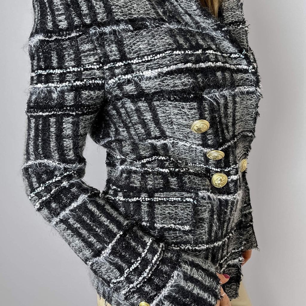 Second hand Balmain Double - breasted Checked Tweed & Viscose Blazer 38 Black & White - Tabita Bags