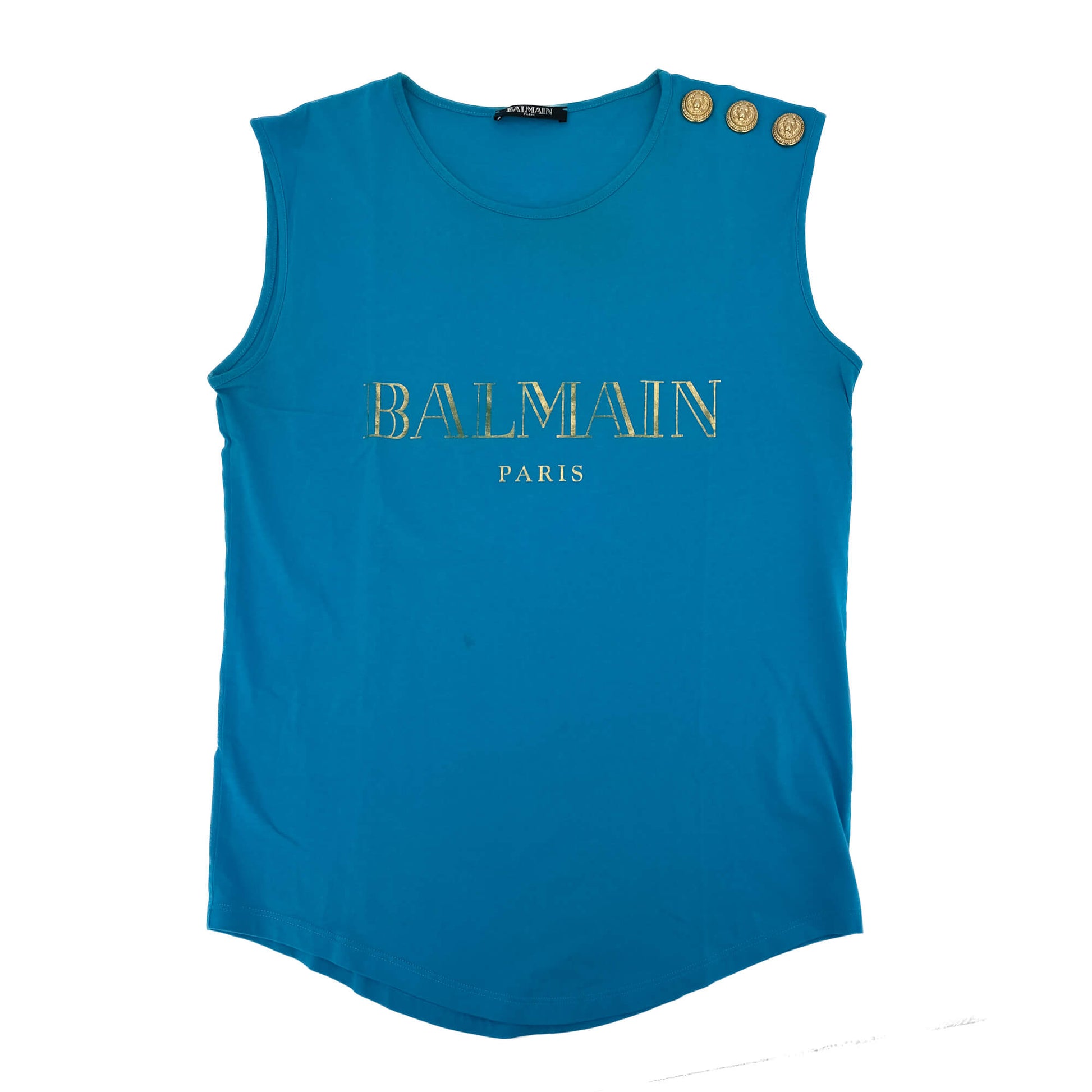 Second hand Balmain Tank Top Gold Lion - Buttons Cotton Tshirt Blue - Tabita Bags