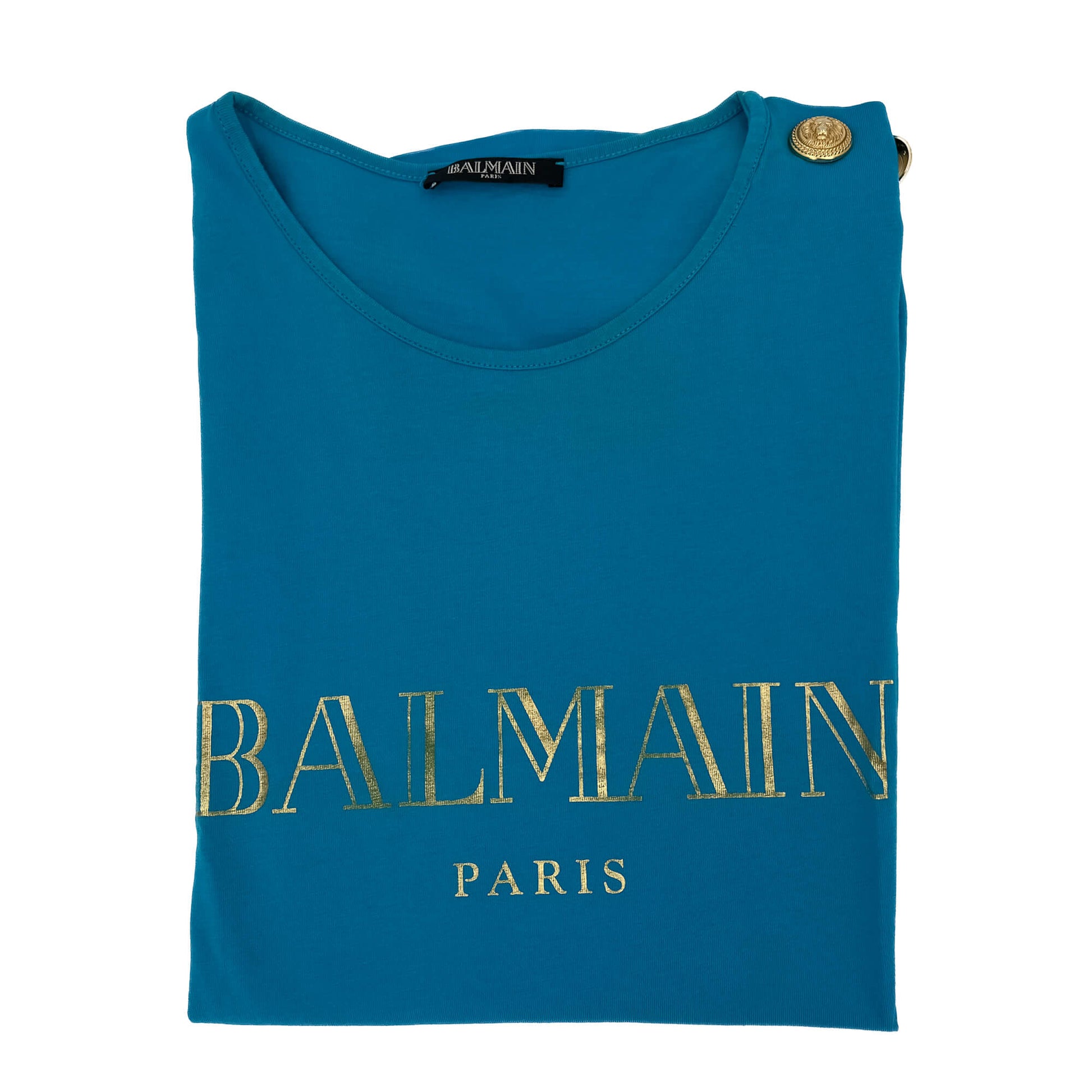 Second hand Balmain Tank Top Gold Lion - Buttons Cotton Tshirt Blue - Tabita Bags