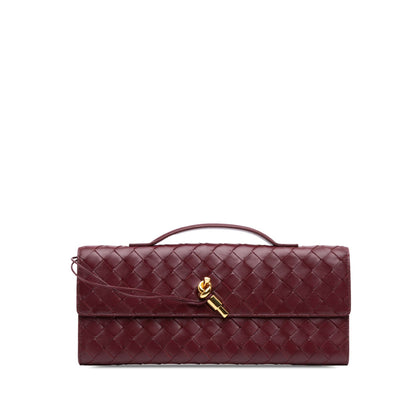 Second hand Bottega Veneta Andiamo Lambskin Leather Intrecciato Clutch Red - Tabita Bags