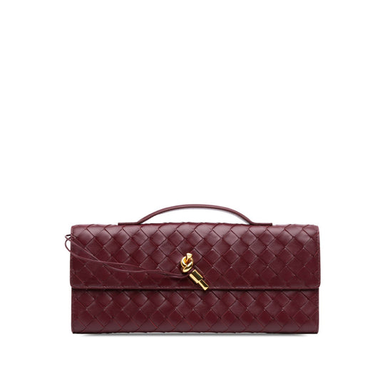 Second hand Bottega Veneta Andiamo Lambskin Leather Intrecciato Clutch Red - Tabita Bags