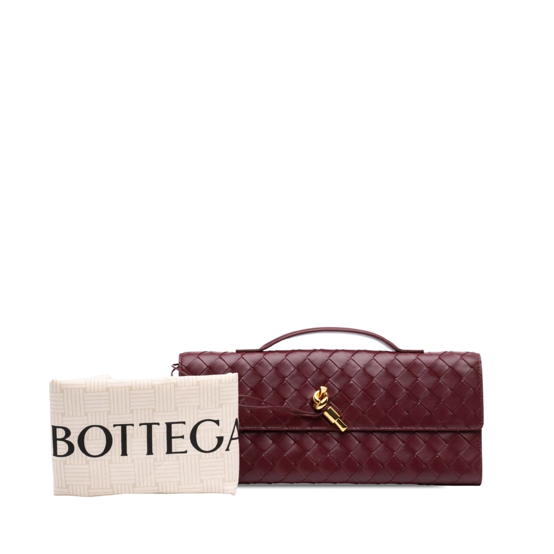 Second hand Bottega Veneta Andiamo Lambskin Leather Intrecciato Clutch Red - Tabita Bags