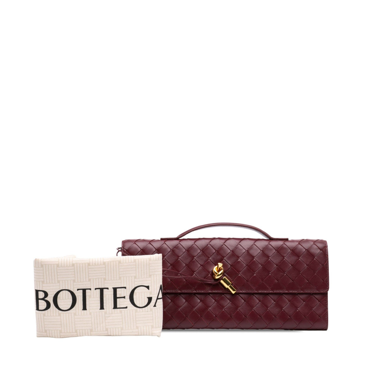 Second hand Bottega Veneta Andiamo Lambskin Leather Intrecciato Clutch Red - Tabita Bags