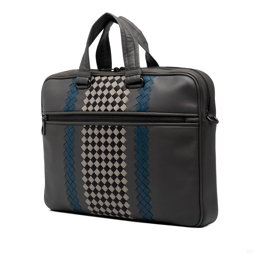 Second hand Bottega Veneta Business Trimmed Leather Intrecciato Handbag Grey - Tabita Bags