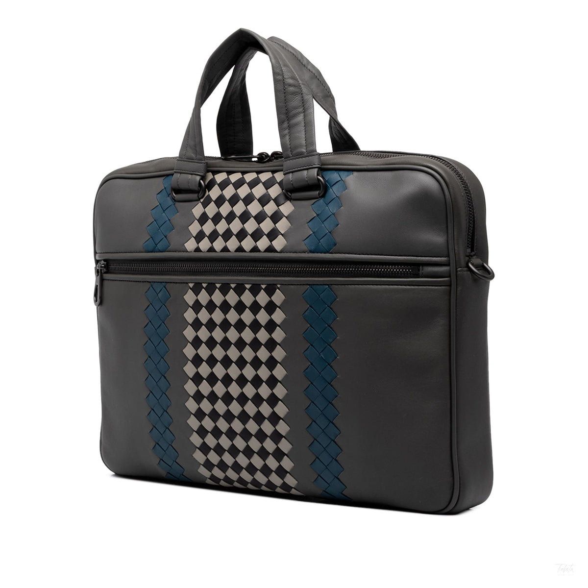 Second hand Bottega Veneta Business Trimmed Leather Intrecciato Handbag Grey - Tabita Bags