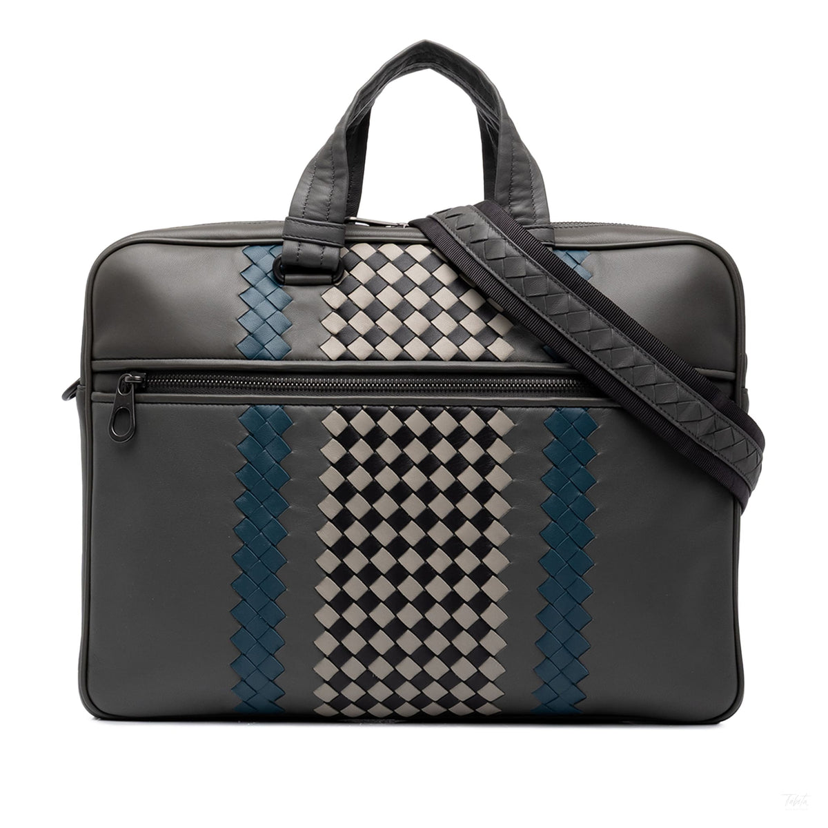 Second hand Bottega Veneta Business Trimmed Leather Intrecciato Handbag Grey - Tabita Bags