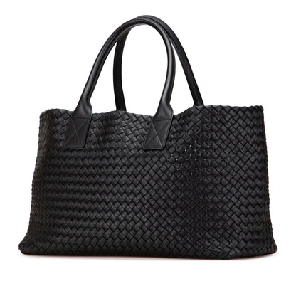 Second hand Bottega Veneta Cabat Medium Leather Intrecciato Tote Handbag Black - Tabita Bags