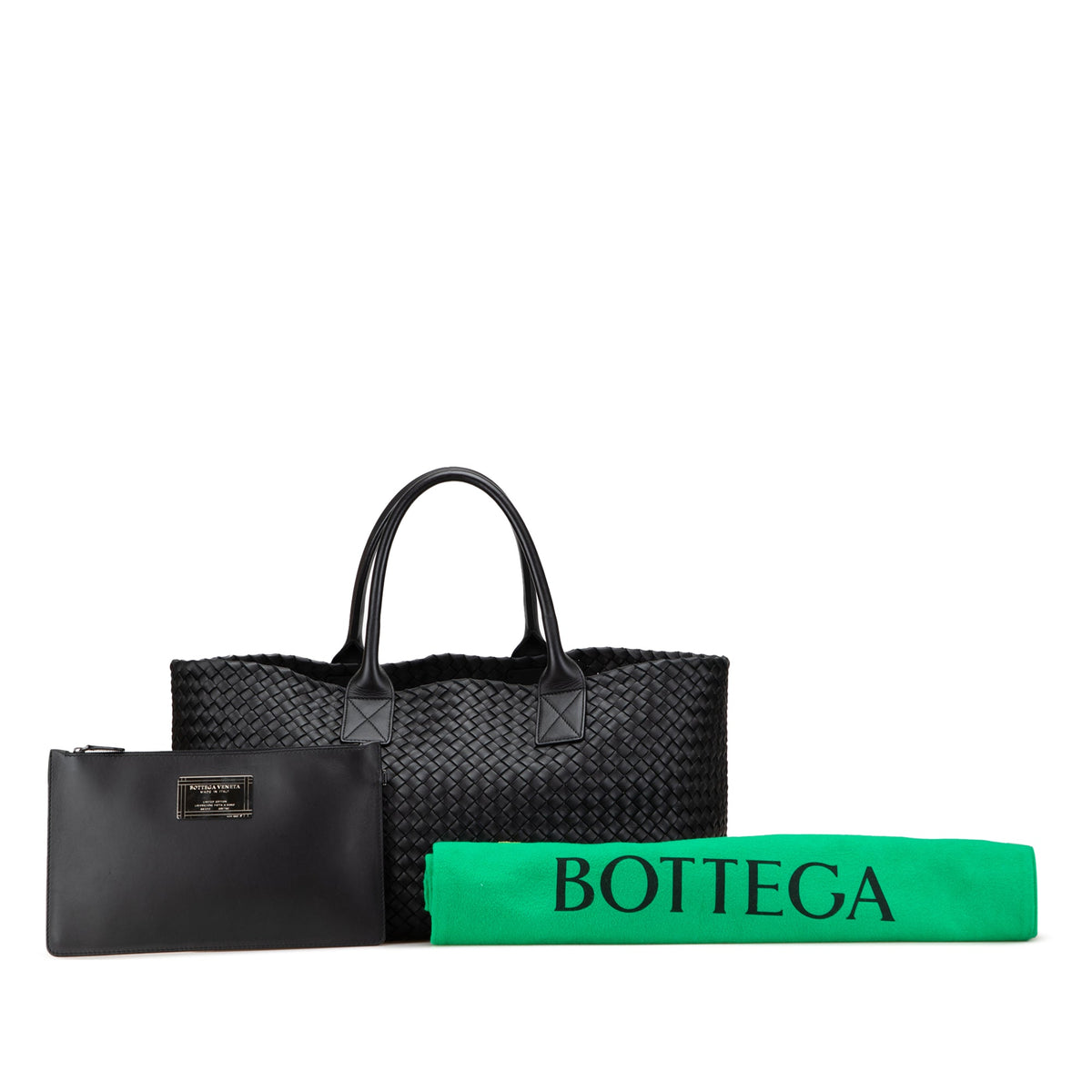 Second hand Bottega Veneta Cabat Medium Leather Intrecciato Tote Handbag Black - Tabita Bags