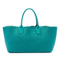 Second hand Bottega Veneta Cabat Medium Leather Intrecciato Tote Handbag Blue - Tabita Bags