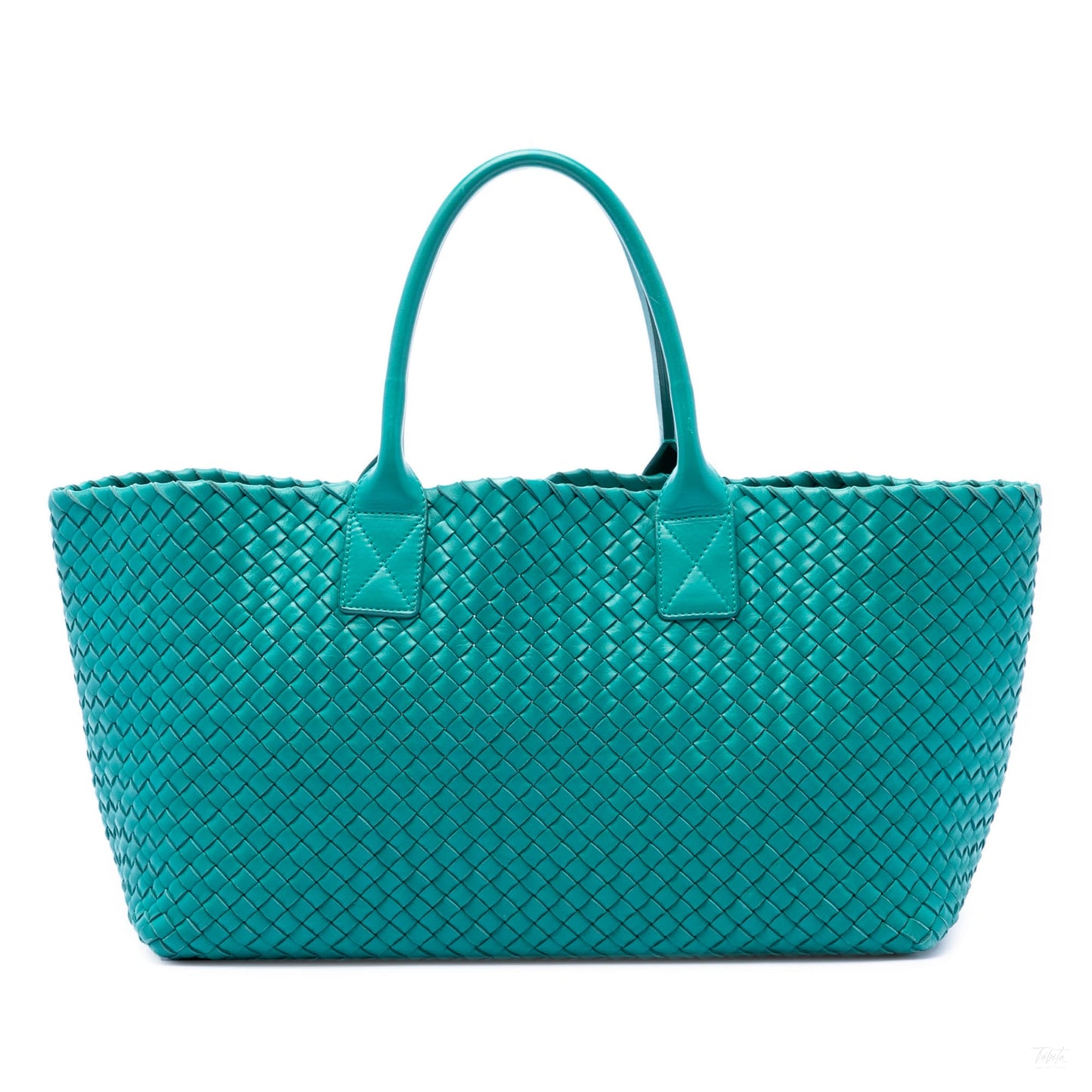 Second hand Bottega Veneta Cabat Medium Leather Intrecciato Tote Handbag Blue - Tabita Bags