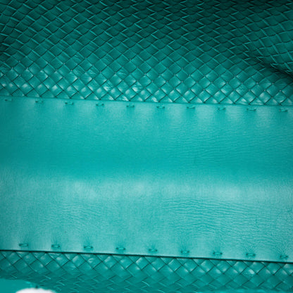 Second hand Bottega Veneta Cabat Medium Leather Intrecciato Tote Handbag Blue - Tabita Bags