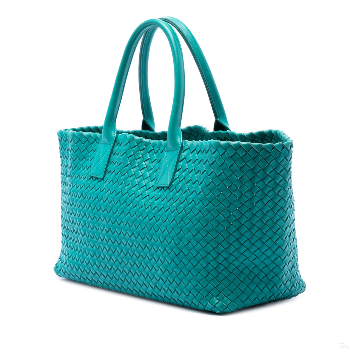 Second hand Bottega Veneta Cabat Medium Leather Intrecciato Tote Handbag Blue - Tabita Bags